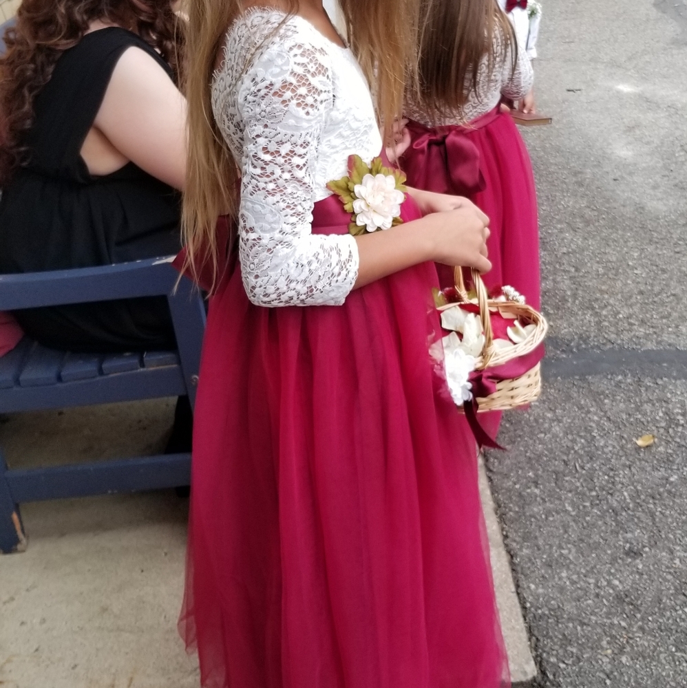 Burgundy and White Flower Girl Dress